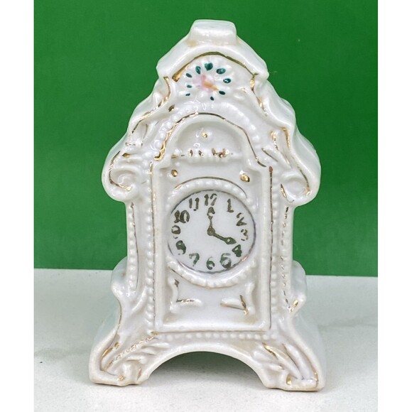 H Kato Other - Vintage H Kato 3.5" Mantel Clock Ceramic Porcelain Figurine Made In Japan